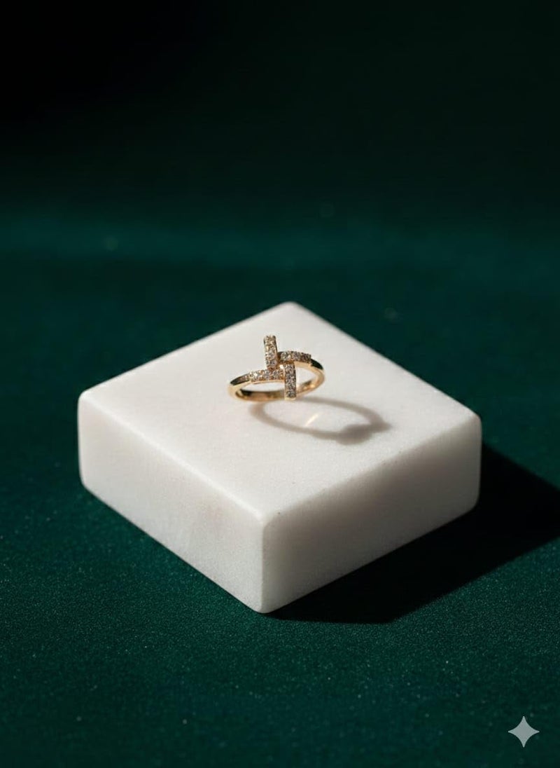 CRUSSTIQUE GOLD® Elegant Rose Gold Adjustable Ring with Crystal Geometric Design - Image 4